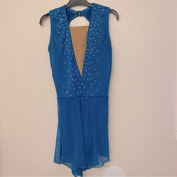 The Line up solo dance costume ALYSHA BIKETARD teal mallard green rhinestone 10 - Picture 3 of 12